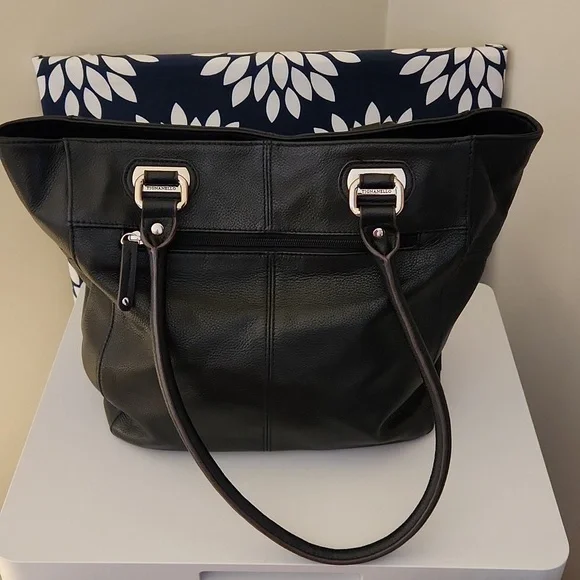 Tignanello Black Pebbled Leather Black Handle Tote Bag - Picture 3 of 10